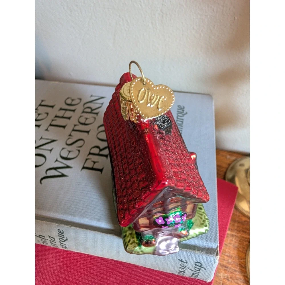 Old World Christmas Glass Ornaments Santa Claus and Tudor Cottage Set of 2